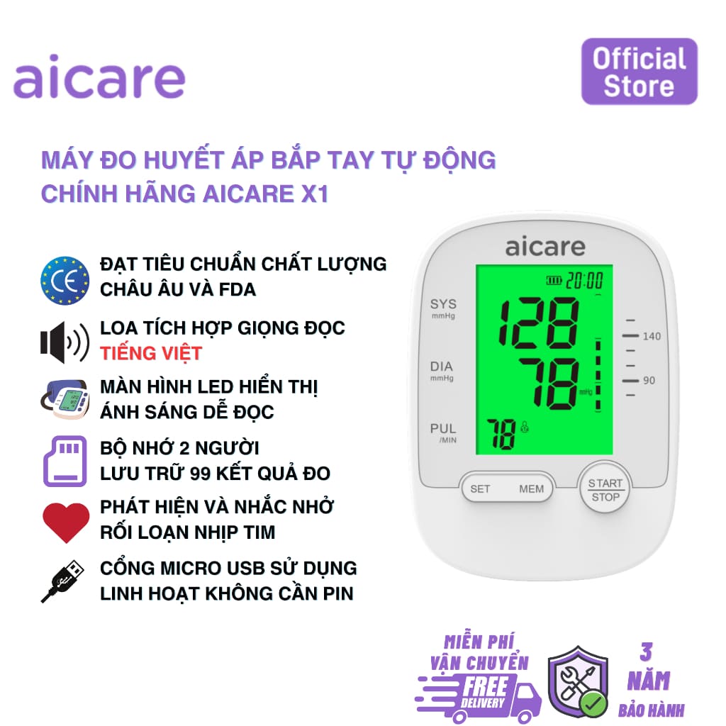 Máy đo huyết áp bắp tay tự động AICARE X1 giọng nói tiếng Việt