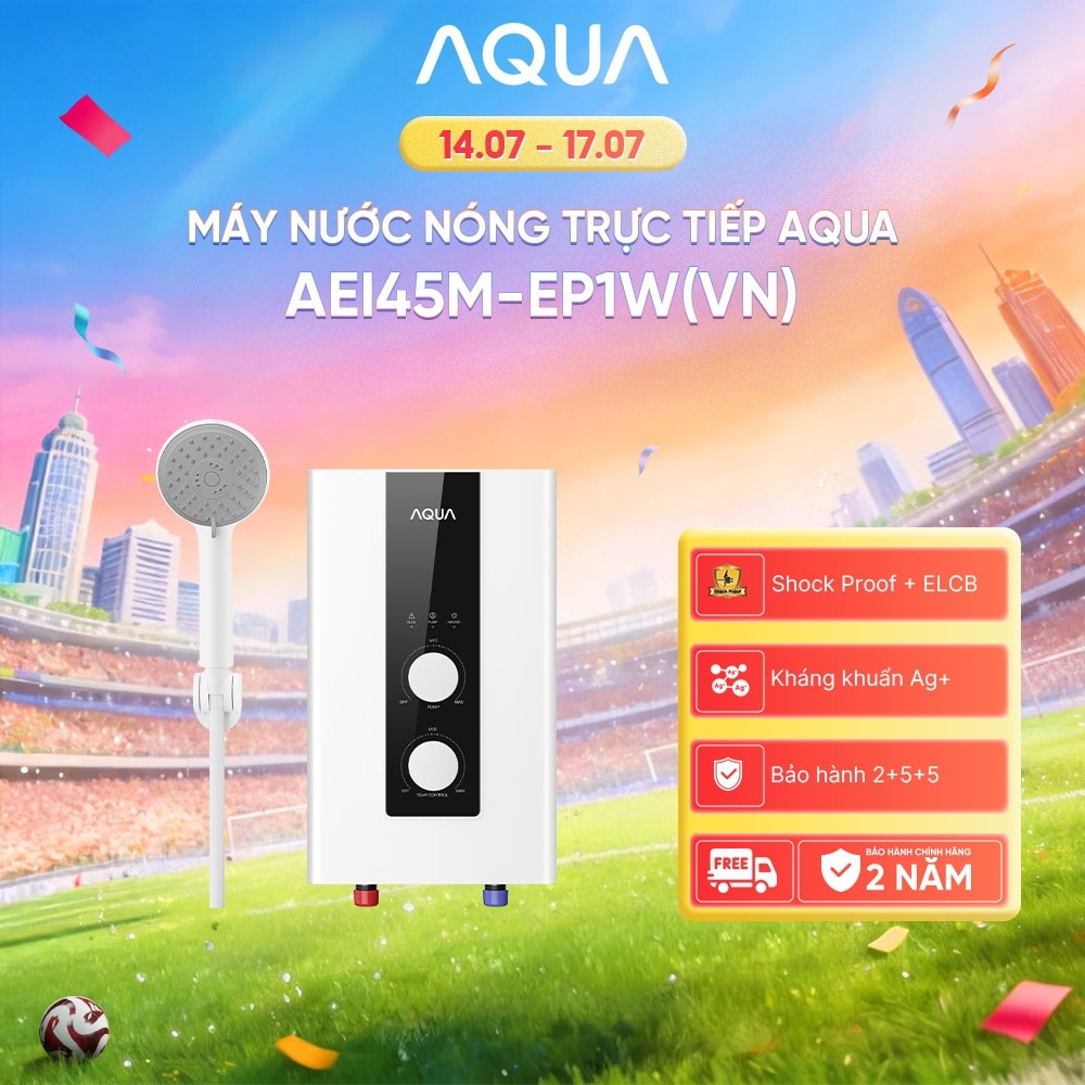 Máy nước nóng trực tiếp Aqua AEI45M-EP1W có bơm ShockProof