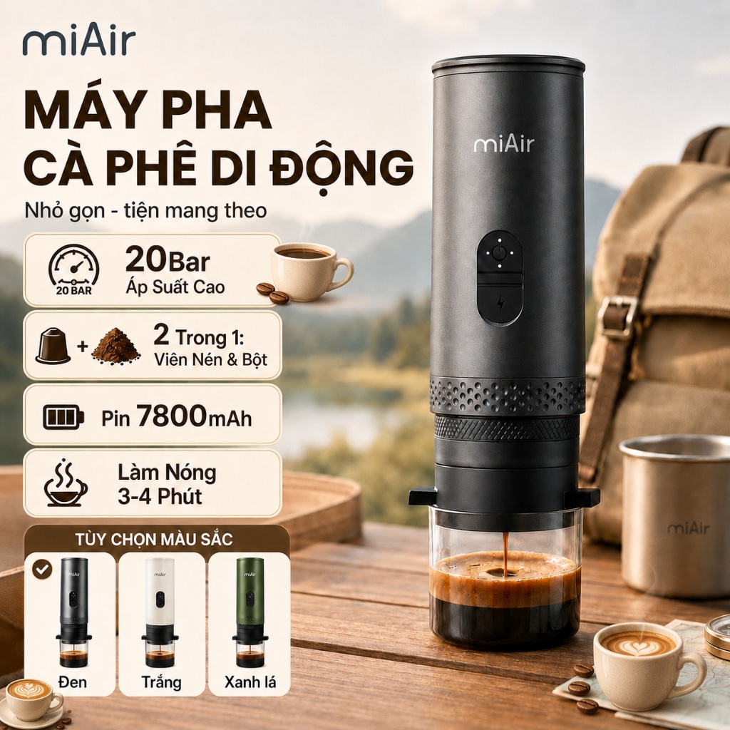 Máy pha cà phê cầm tay Miair mini tự làm nóng du lịch