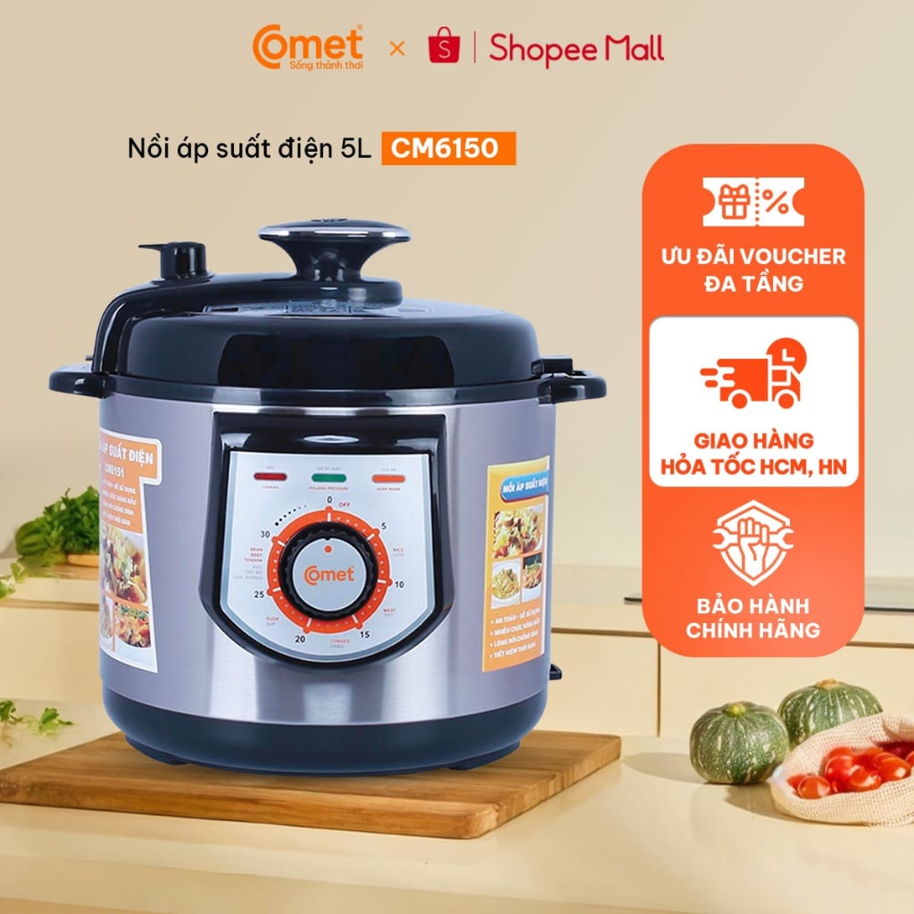 Nồi áp suất điện Comet CM6150 5L 900W lòng chống dính