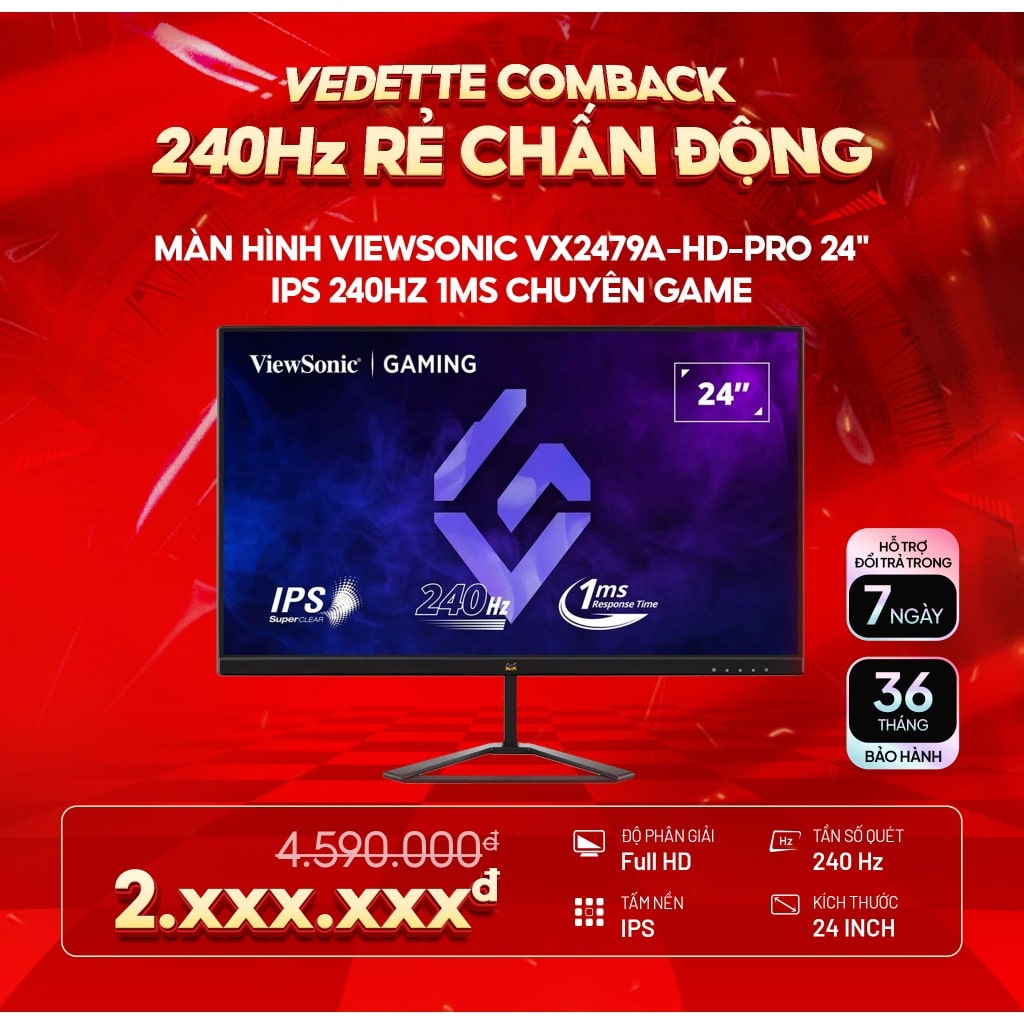 Màn hình ViewSonic VX2479A-HD-PRO 24 inch IPS 240Hz