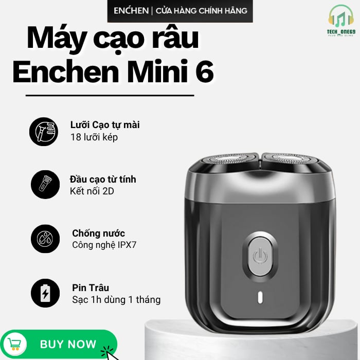 Máy cạo râu điện Enchen Mini 6 18 lưỡi tự mài chống nước IPX7 pin trâu