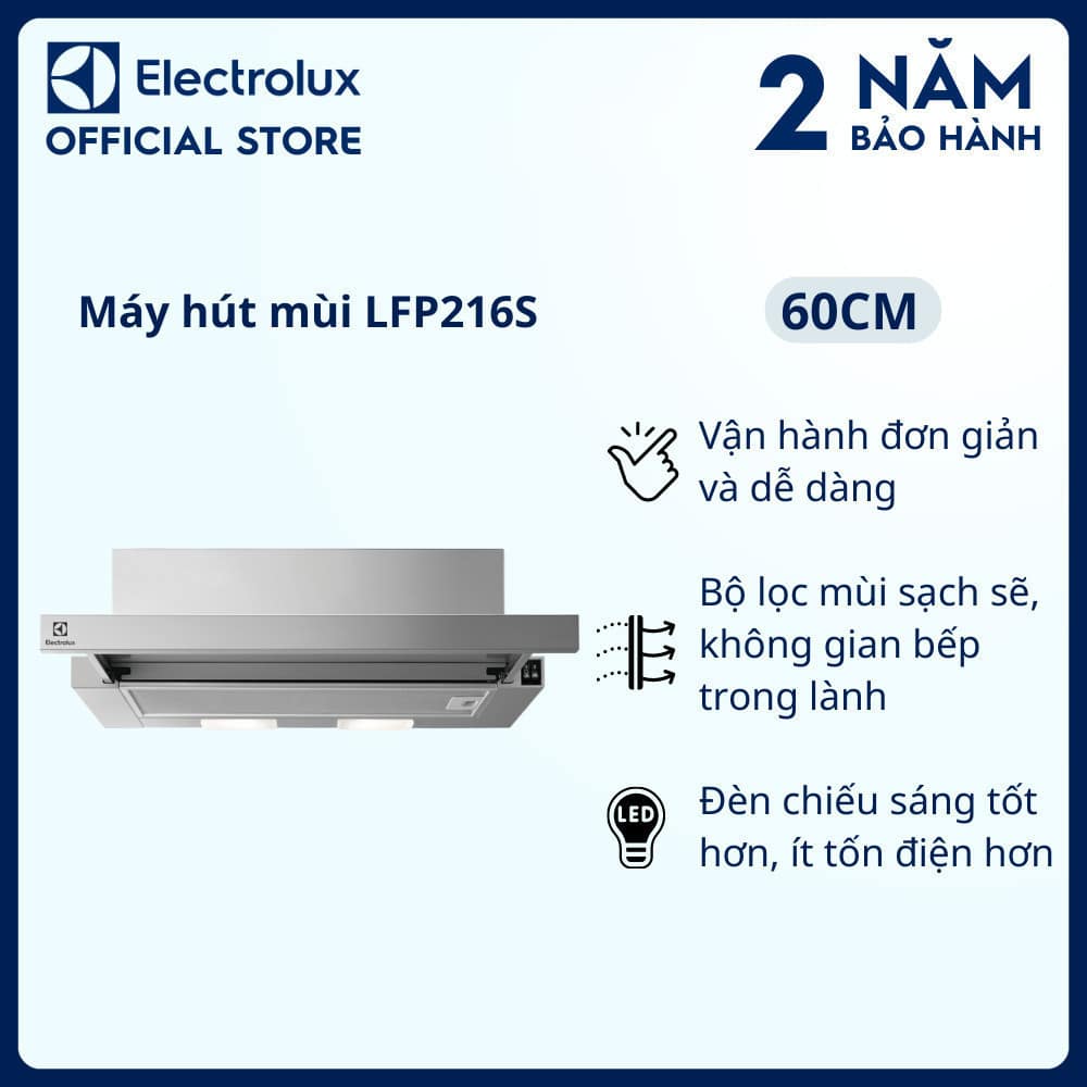 Máy hút mùi Electrolux LFP216S 60cm thép dạng kéo
