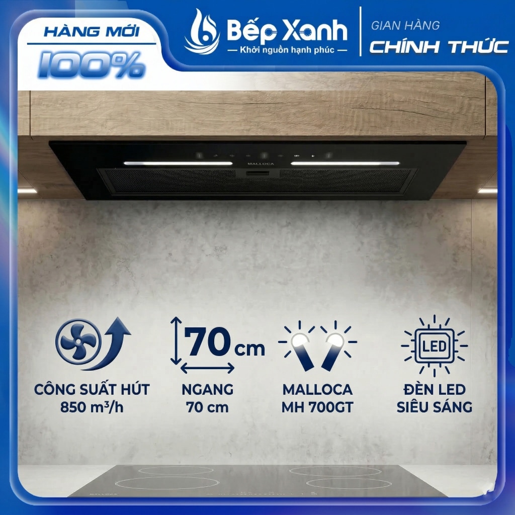 Máy hút mùi âm tủ Malloca MH 700GT 850m³/h ngang 70cm