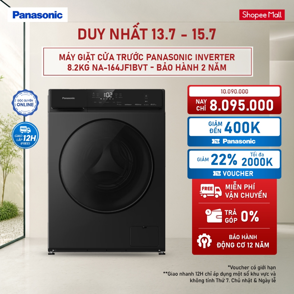 Máy giặt cửa trước Panasonic Inverter 8.2kg NA-164JF1BVT