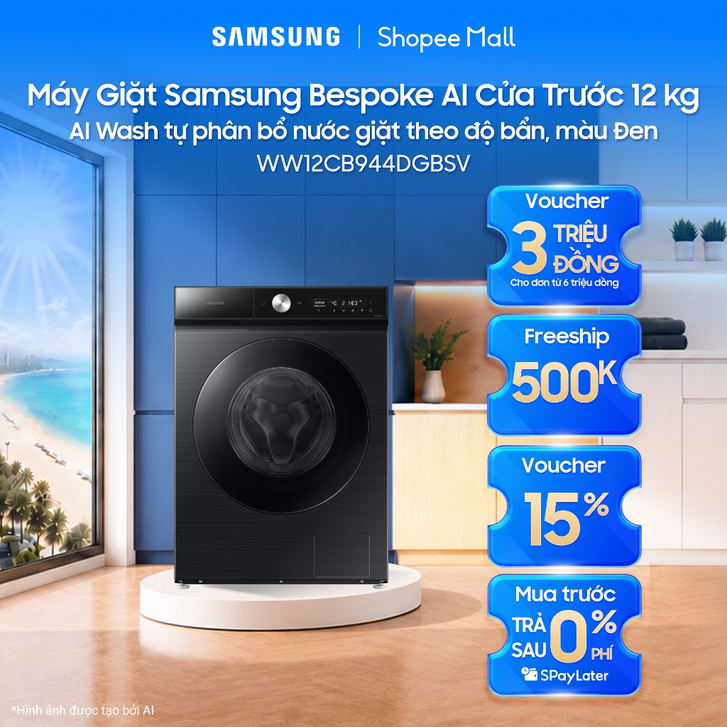 Máy giặt cửa trước Samsung Bespoke AI Inverter 12kg WW12CB944DGBSV