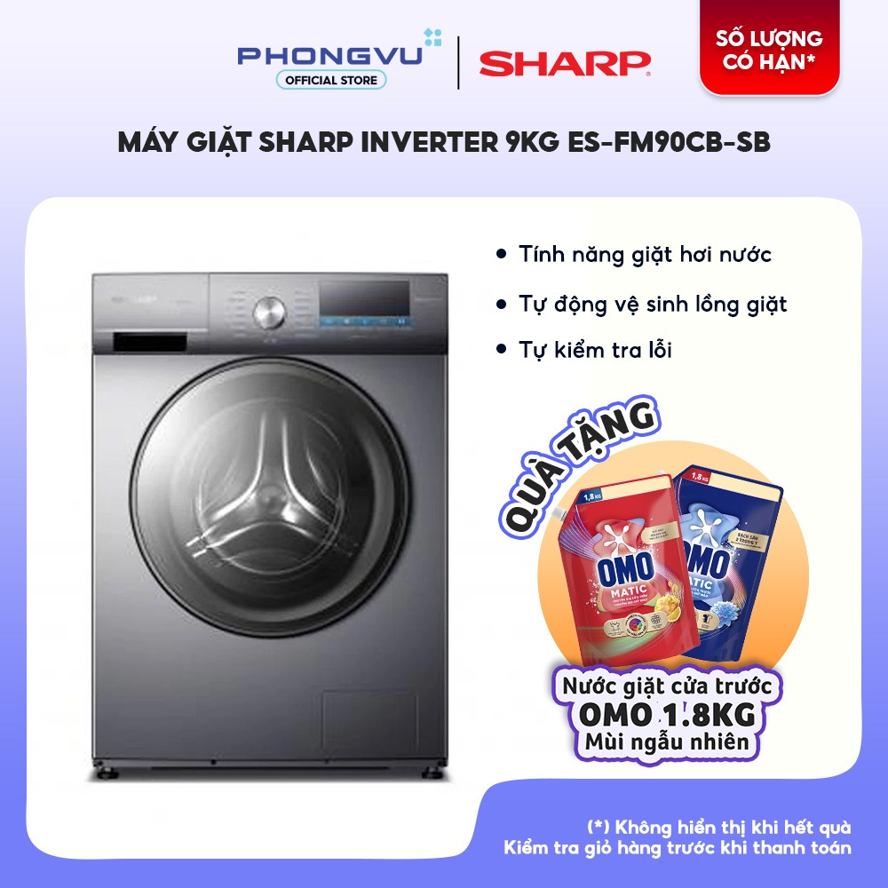 Máy giặt cửa trước Sharp Inverter 9kg ES-FM90CB-SB