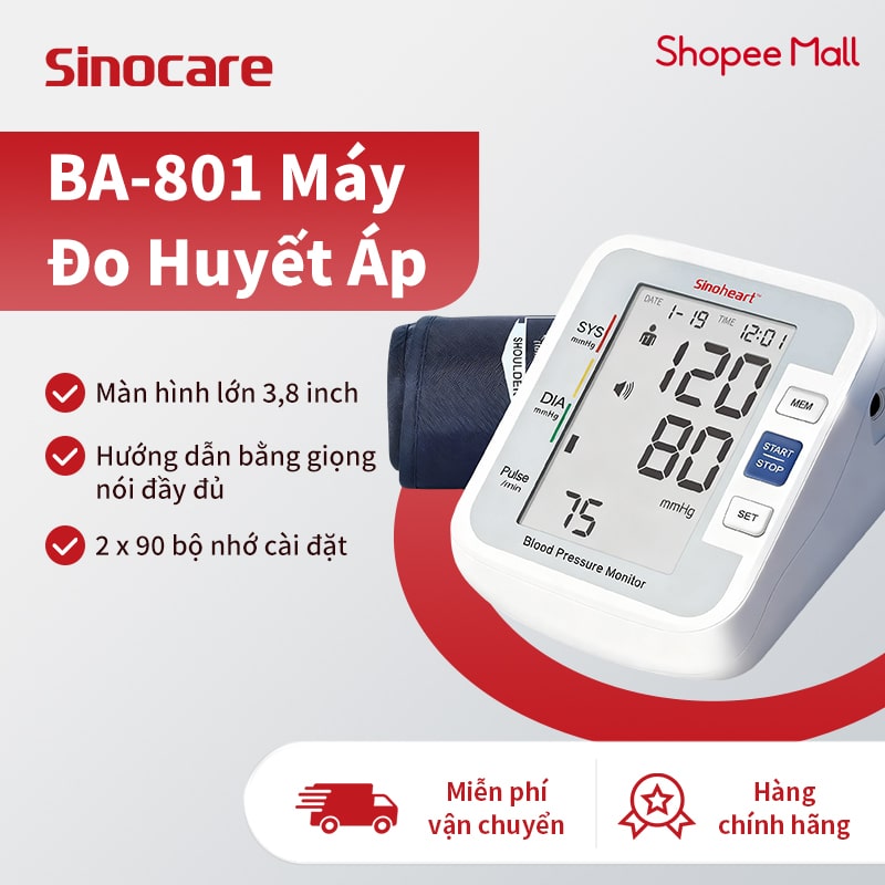 Máy đo huyết áp bắp tay Sinocare BA801 chính hãng