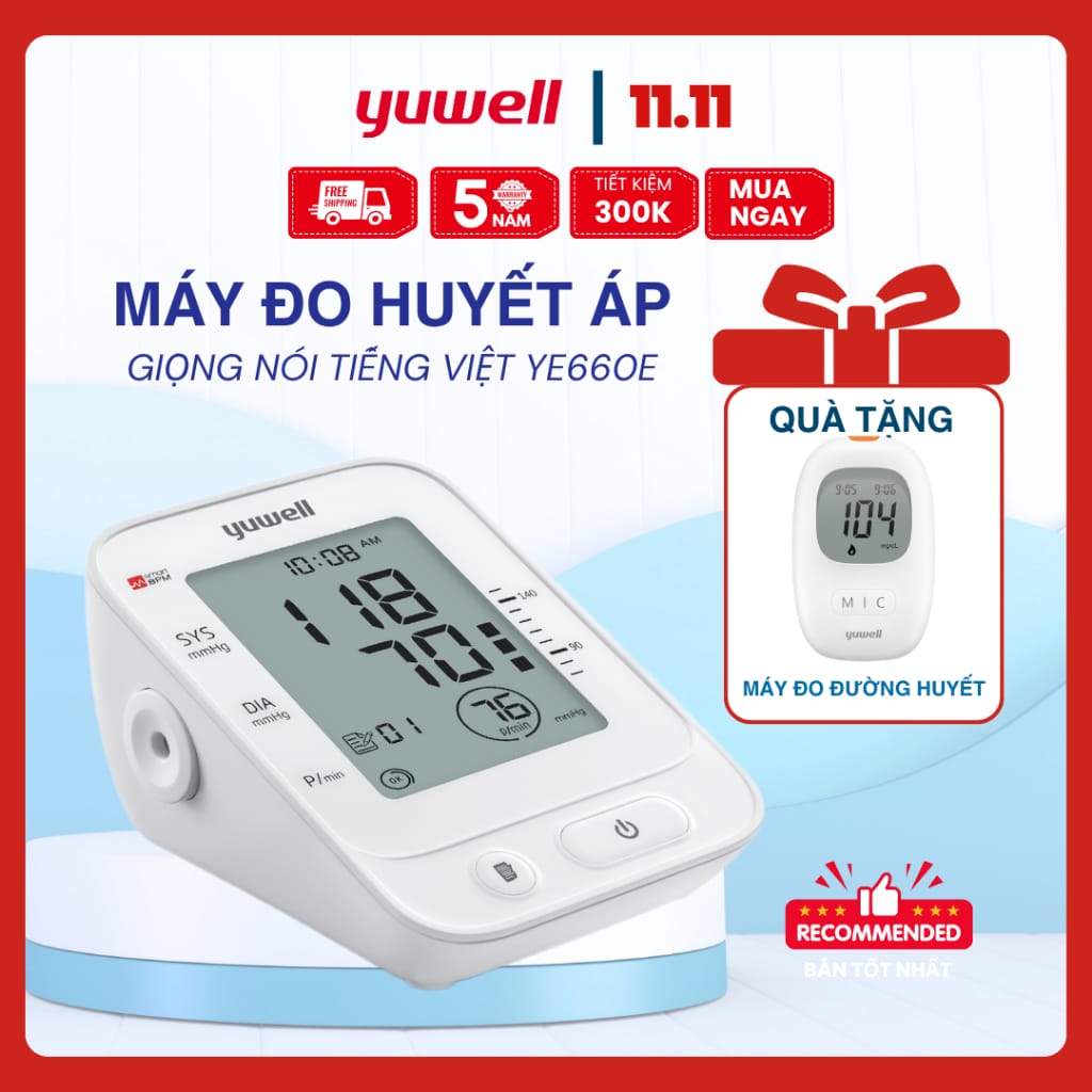 Máy đo huyết áp bắp tay Yuwell YE660E giọng nói tiếng Việt