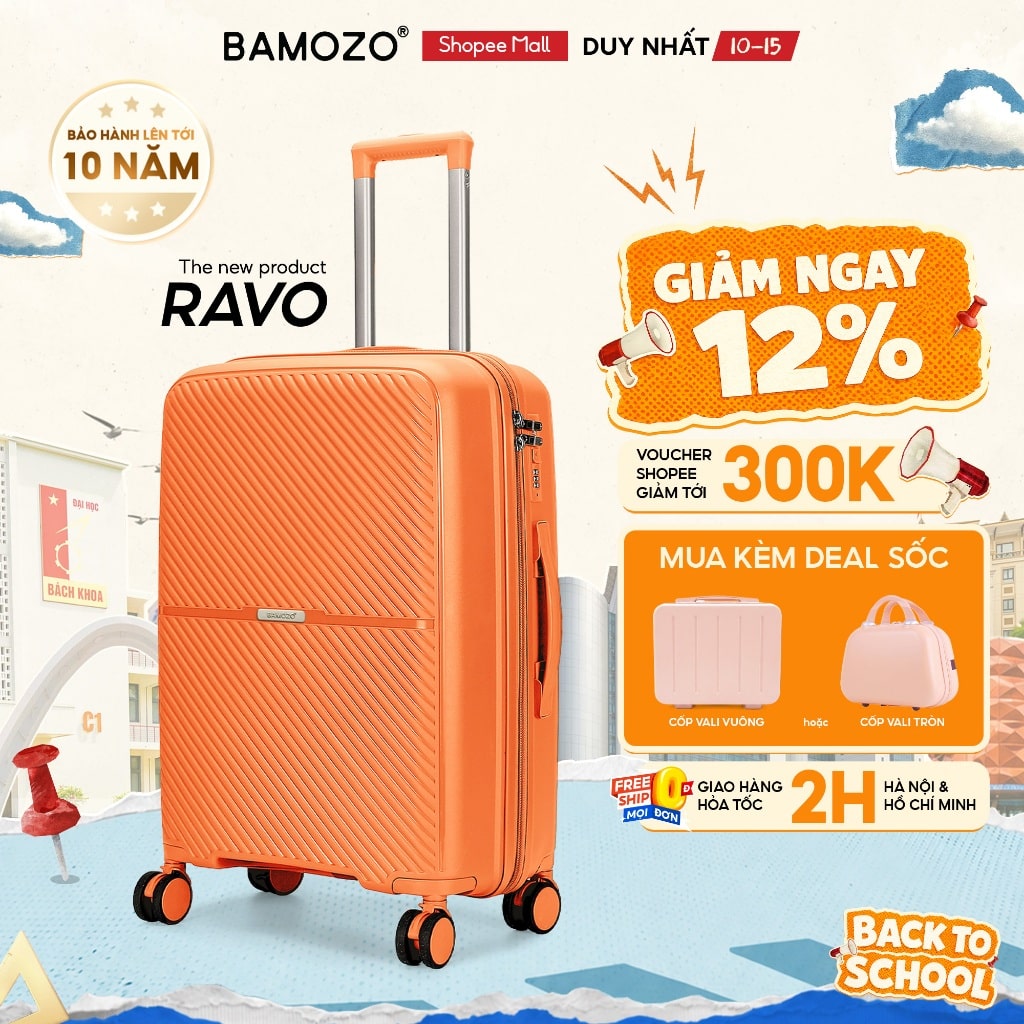 Vali kéo Bamozo Ravo nhựa PP chống rạch bảo hành dài