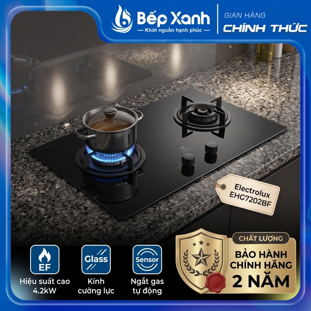 Bếp gas âm đôi Electrolux 80cm EHG7202BF đánh lửa IC