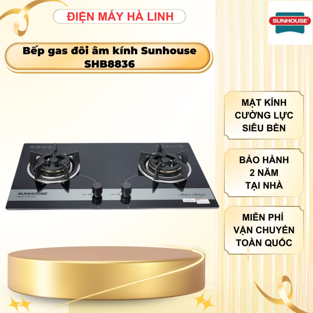 Bếp gas âm mặt kính Sunhouse SHB8836 ngắt gas an toàn