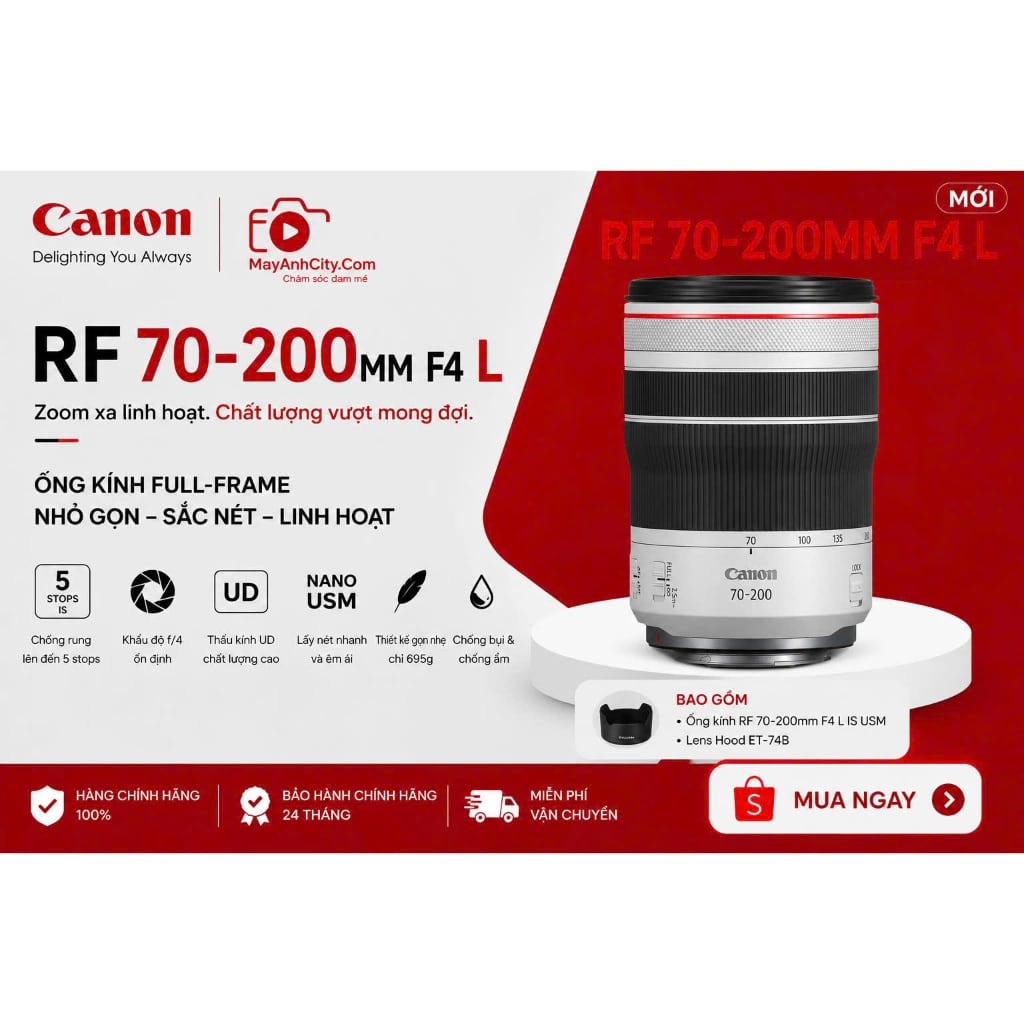Ống kính Canon RF 70-200mm F4L IS USM Tele Zoom Fullframe Chống Rung 5 Stops