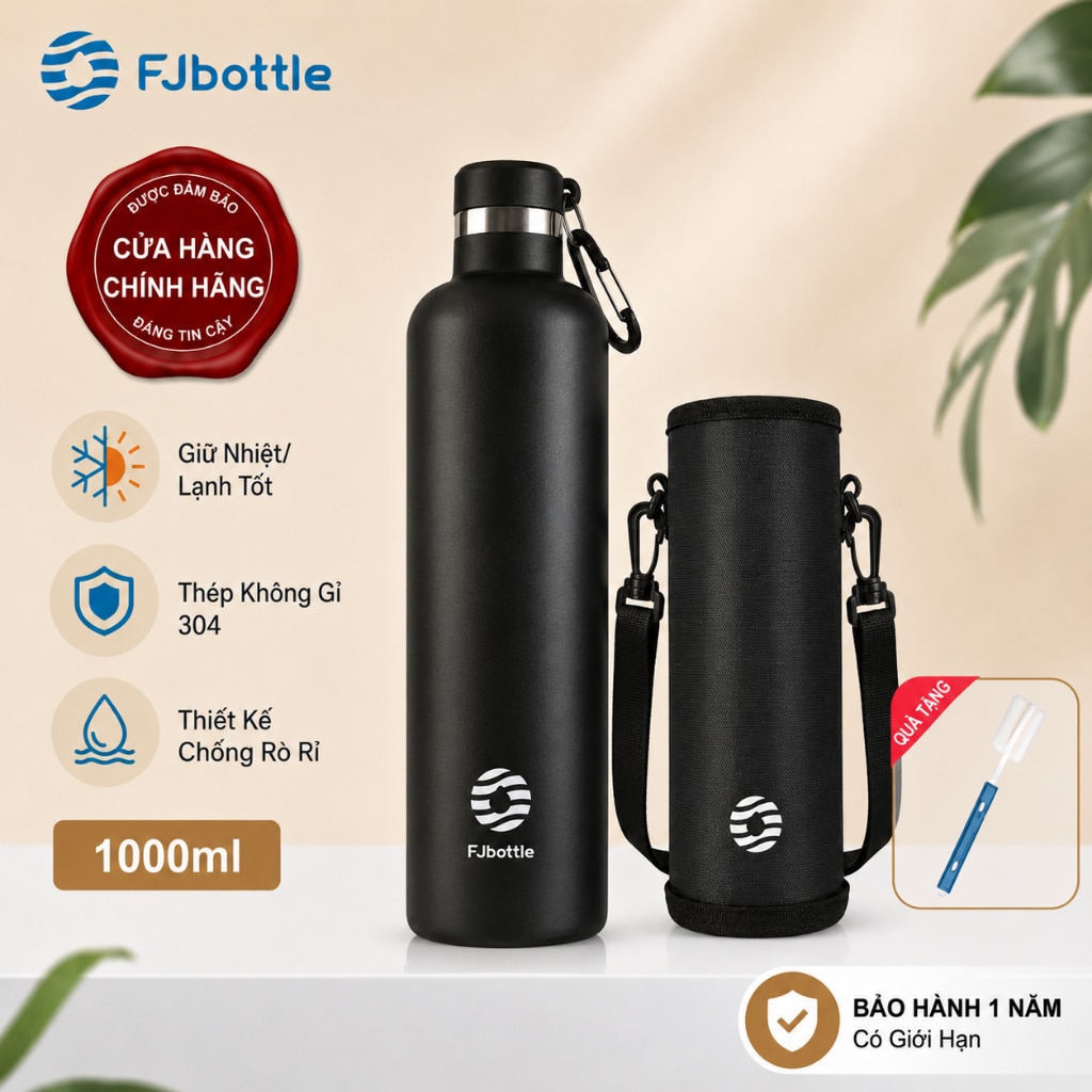 Bình giữ nhiệt thể thao FJbottle 750ml/1000ml inox kèm túi xách