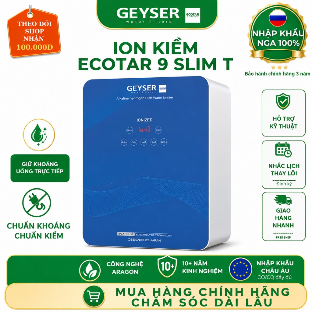 Máy lọc nước ion kiềm giàu Hydro Geyser Ecotar 9 Slim T công nghệ Nga - giá 14.062.400₫ trên Shopee