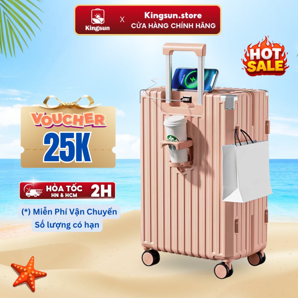 Vali kéo Kingsun 219 302 T08 vỏ ABS PC bảo hành 5 năm