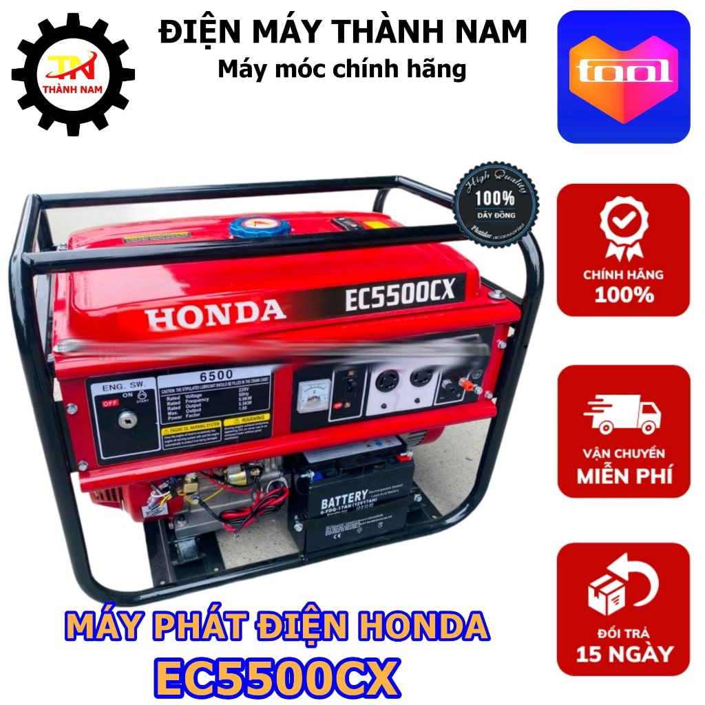 Máy phát điện chạy xăng Honda EC5500CX có đề và giật nổ tải 2 điều hòa 12000BTU