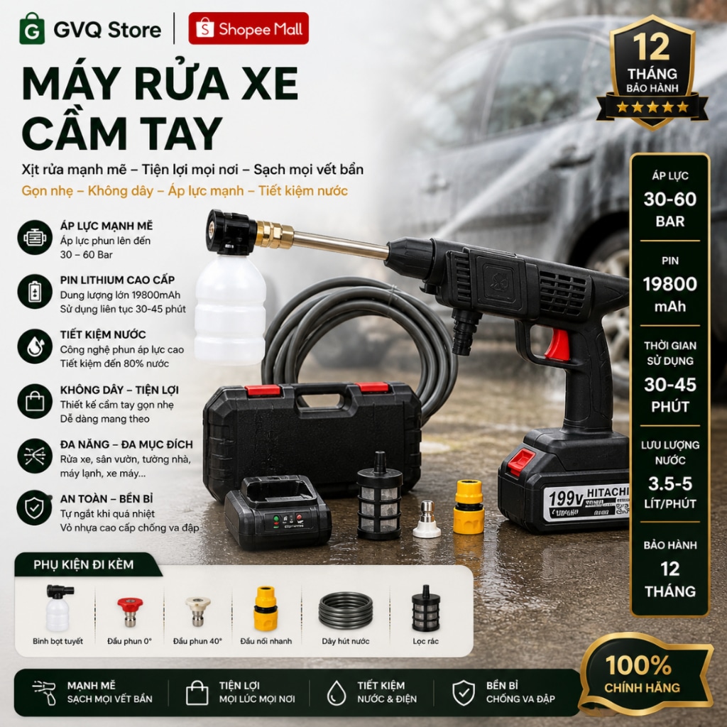 Máy rửa xe cầm tay không dây SEKA 1000W