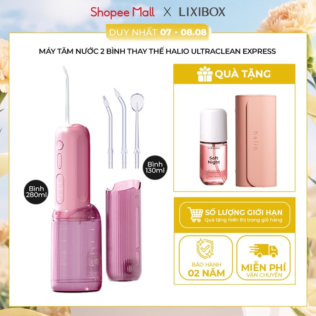 Máy tăm nước Halio UltraClean Express Hydro Floss cao cấp, 2 bình chứa, kèm túi da sang trọng