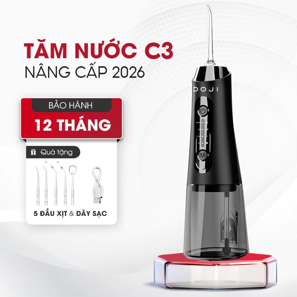 Máy tăm nước DOJI C3 4 chế độ, chống thấm nước IPX7, công suất mạnh, tặng kèm 5 đầu xịt