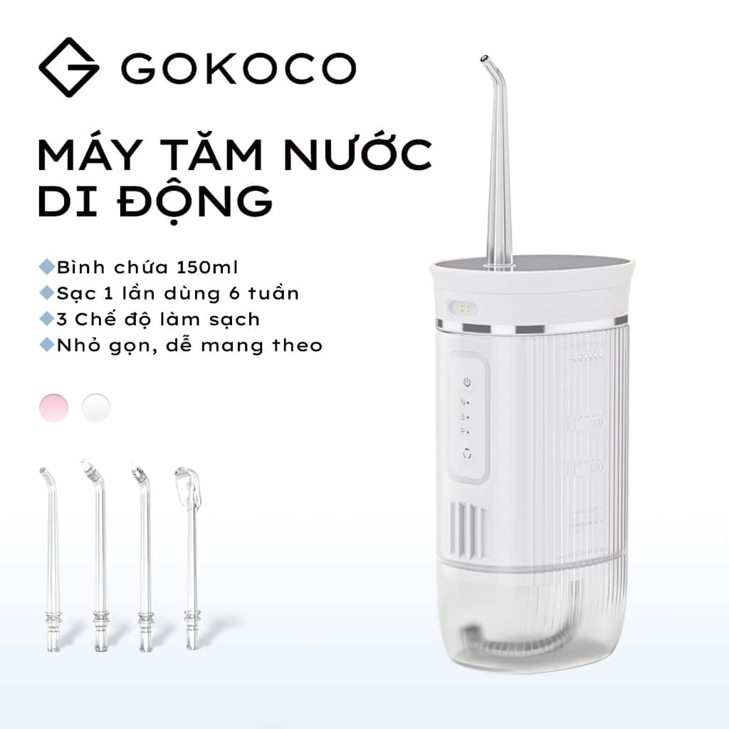 Máy tăm nước GOKOCO 3 chế độ, sạc lại tiện lợi, nhỏ gọn dễ mang theo, chăm sóc răng miệng hằng ngày