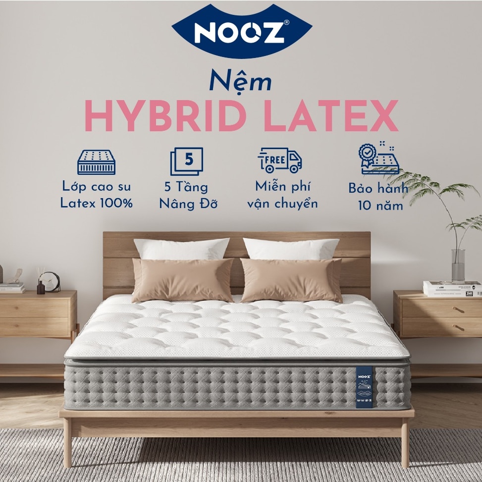 Nệm Foam NOOZ Hybrid Latex Cao Su Thiên Nhiên Lò Xo Túi
