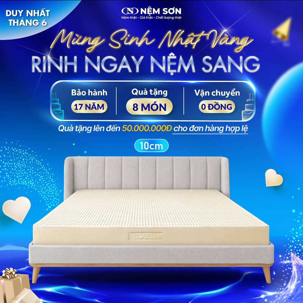 Nệm Cao Su Thiên Nhiên Nguyên Khối Nệm Sơn White 10cm