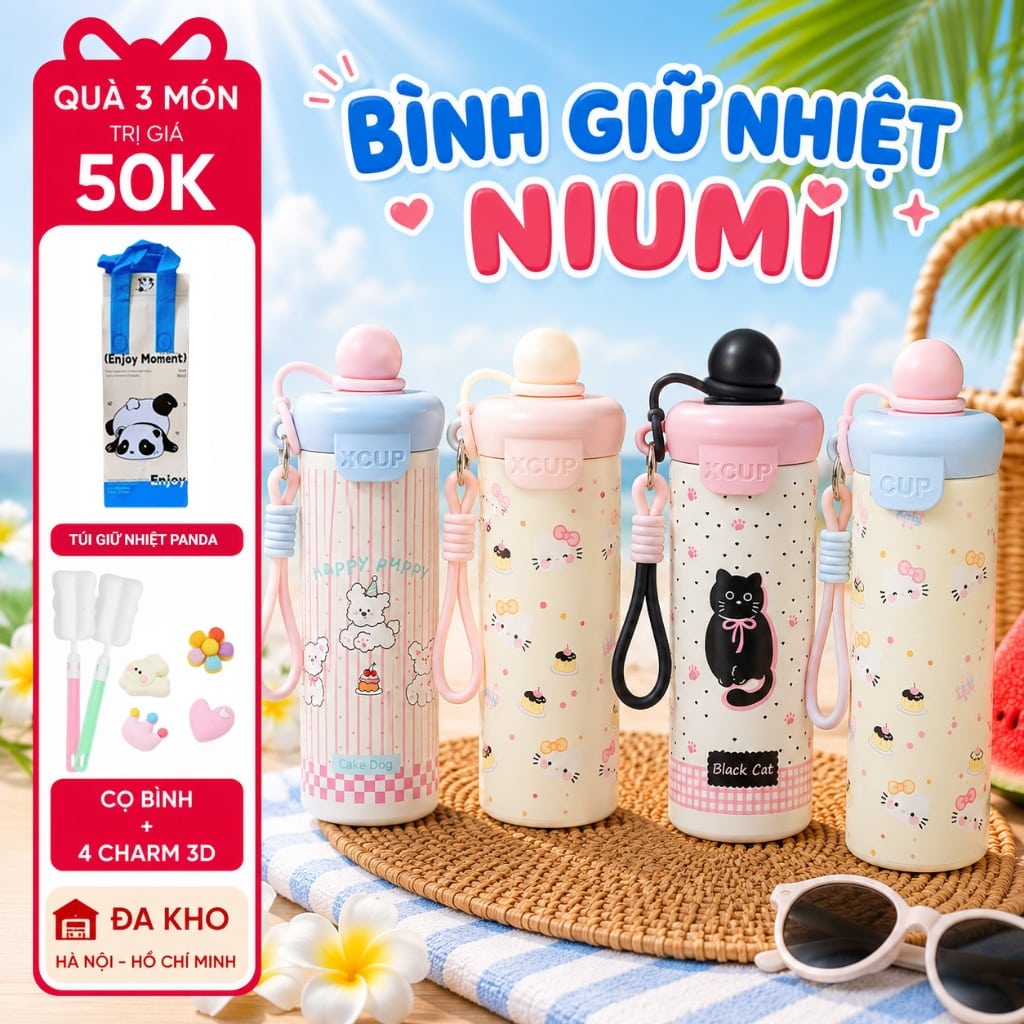 Bình giữ nhiệt NIUMI XCUP ống hút inox 316 600ml gradient học sinh sinh viên