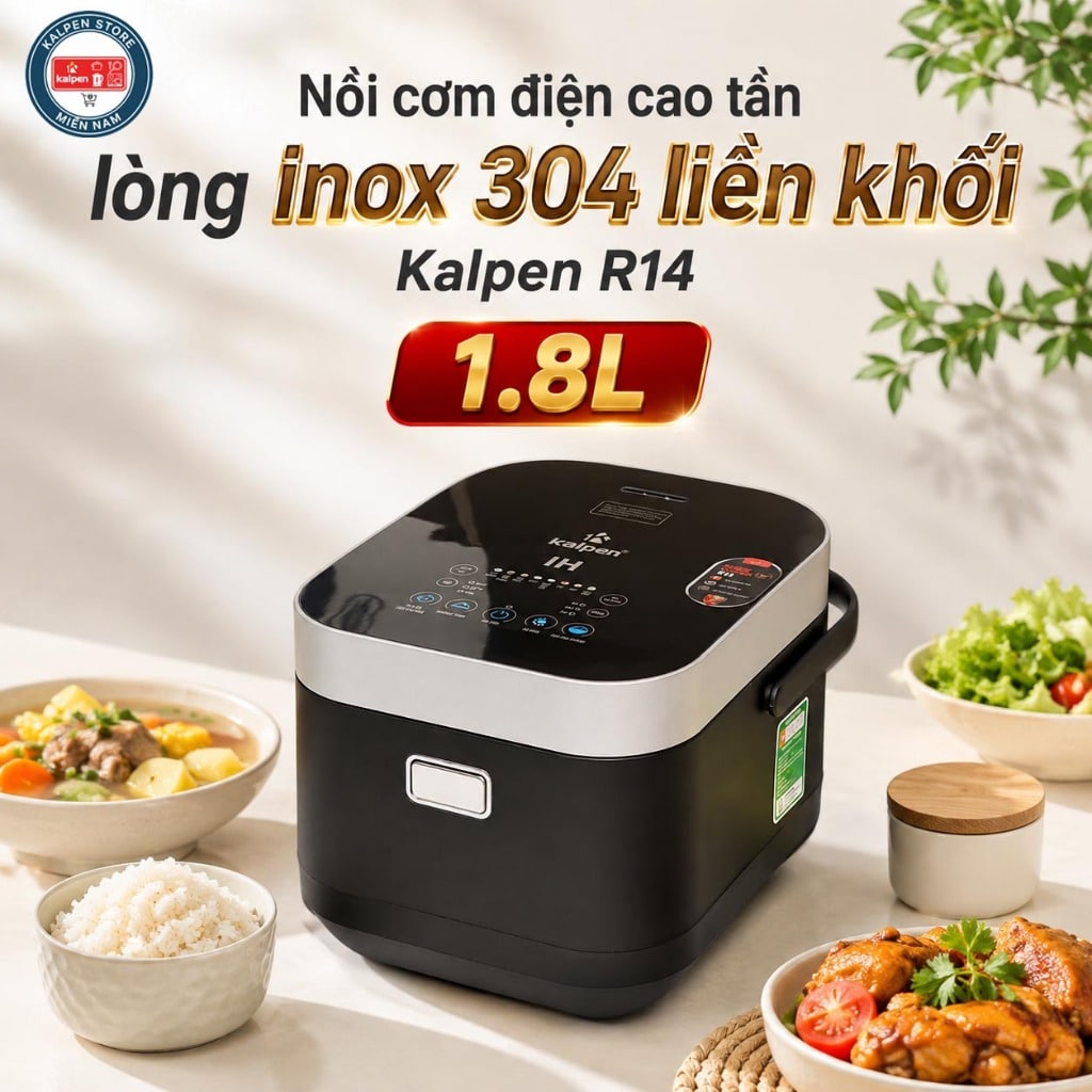 Nồi cơm điện cao tần Kalpen R14 1.8L lòng nồi Inox 304 liền khối