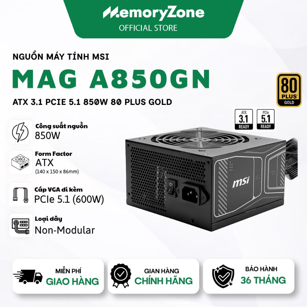 Nguồn máy tính MSI MAG A850GN 850W 80+ Gold