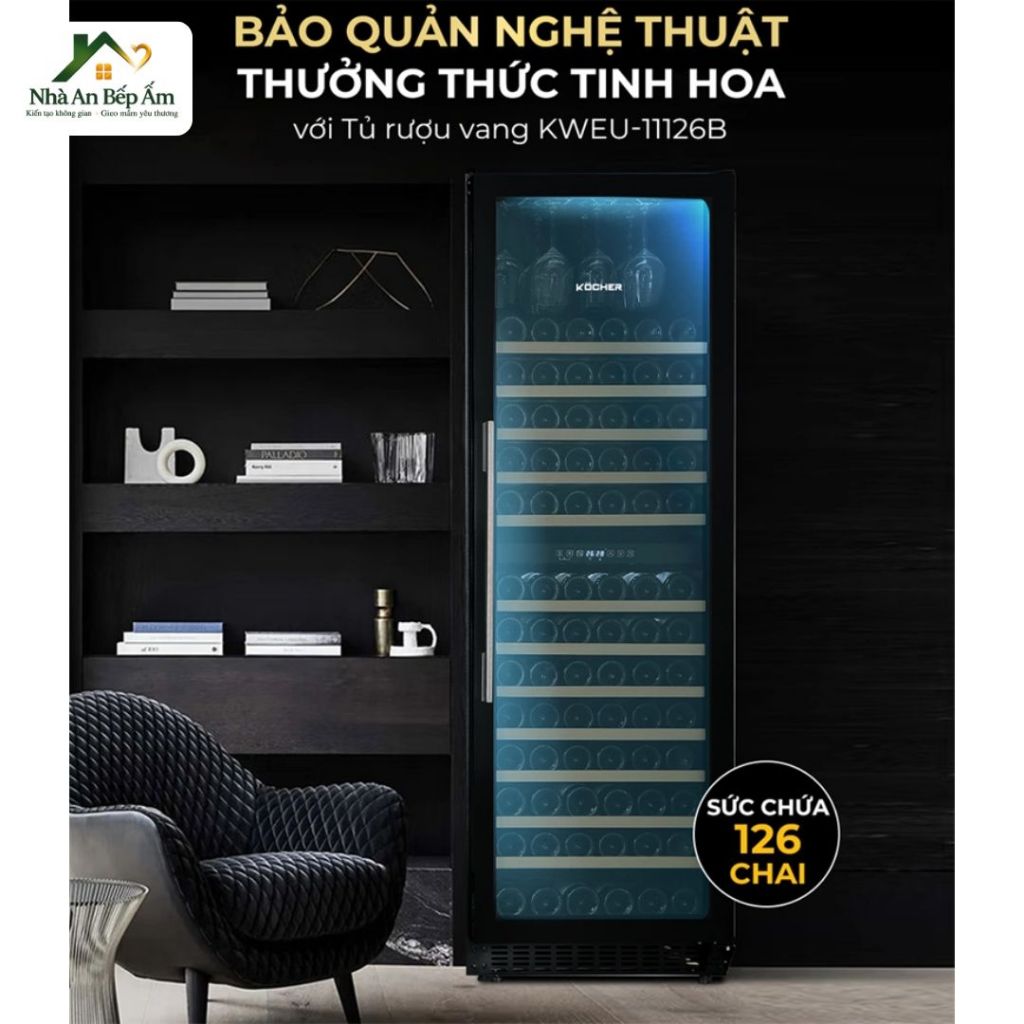 Tủ bảo quản rượu vang âm tủ Kocher KWEU-11126B 126 chai