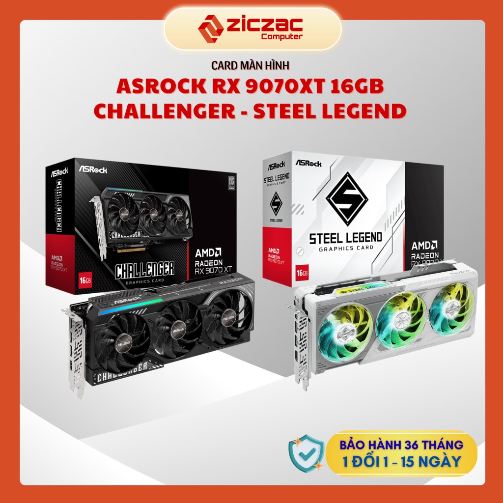 Card màn hình ASRock Radeon RX 9070 XT Steel Legend OC 16GB GDDR6