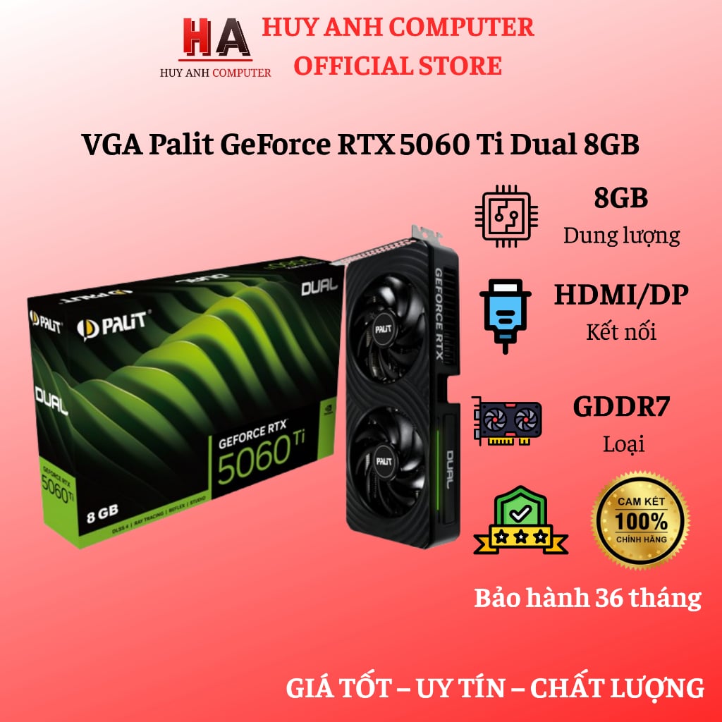 Card màn hình Palit GeForce RTX 5060 Ti Dual 8GB GDDR7 chính hãng