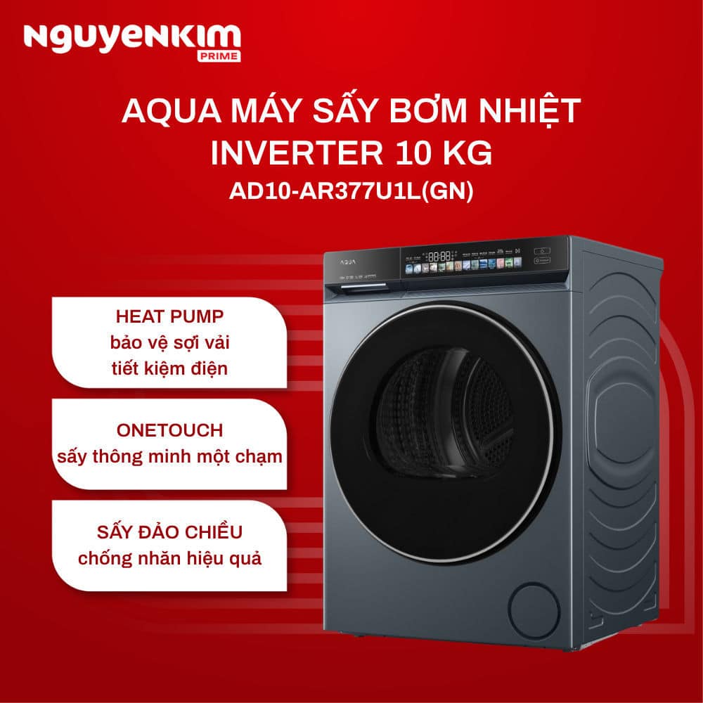May say quan ao bom nhiet Aqua 10kg AD10-AR377U1L