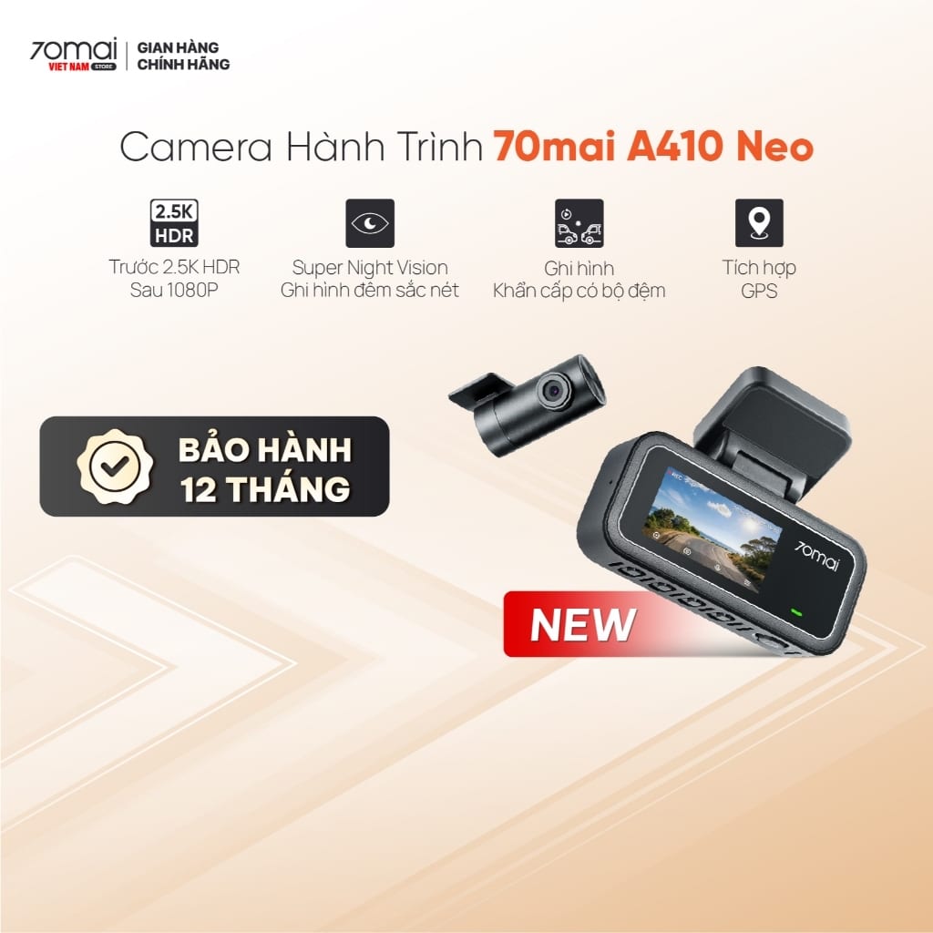 Camera hành trình 70mai A410 NEO 2.5K HDR ghi hình 2 mắt trước sau