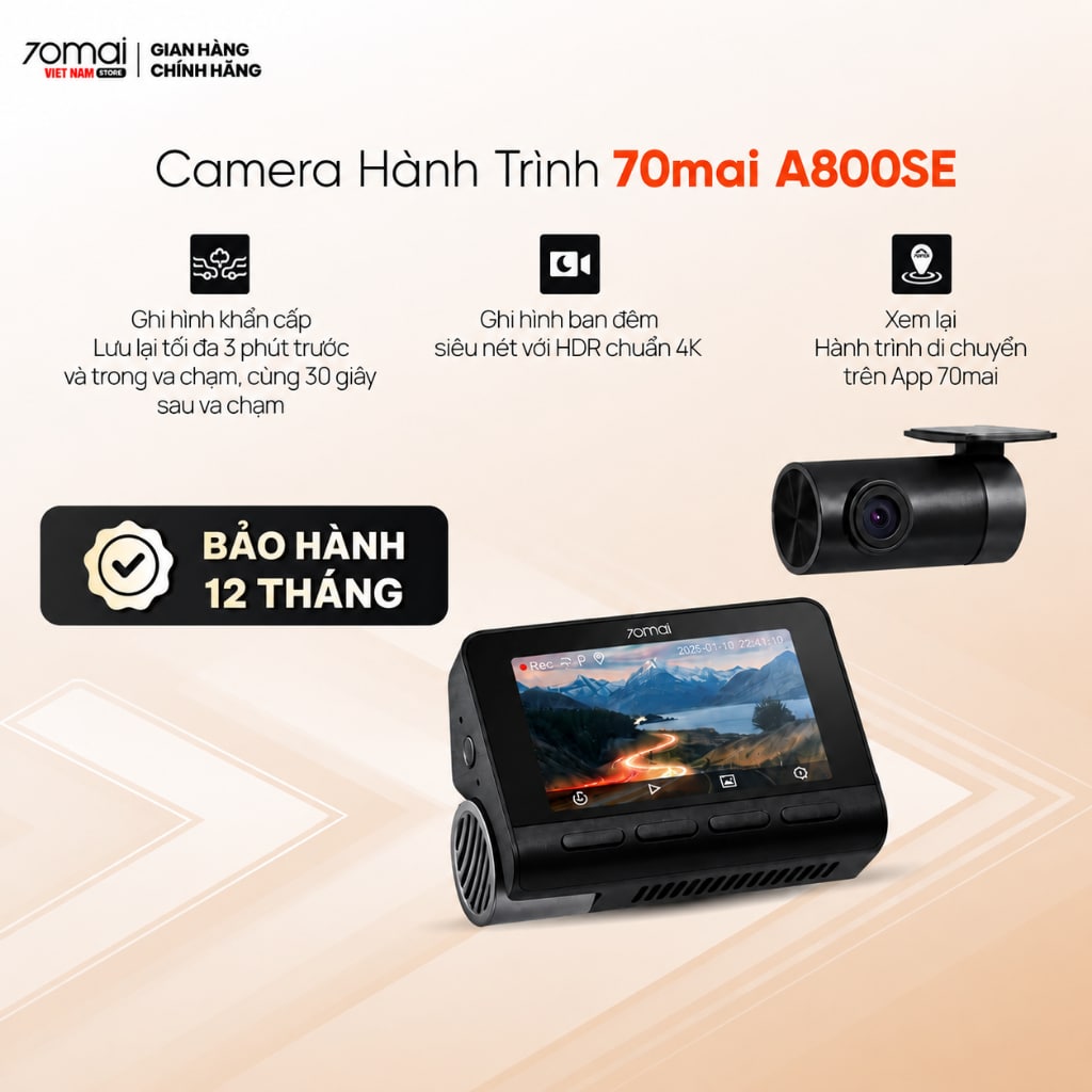 Camera hành trình 70mai A800SE 4K cam trước sau GPS ADAS