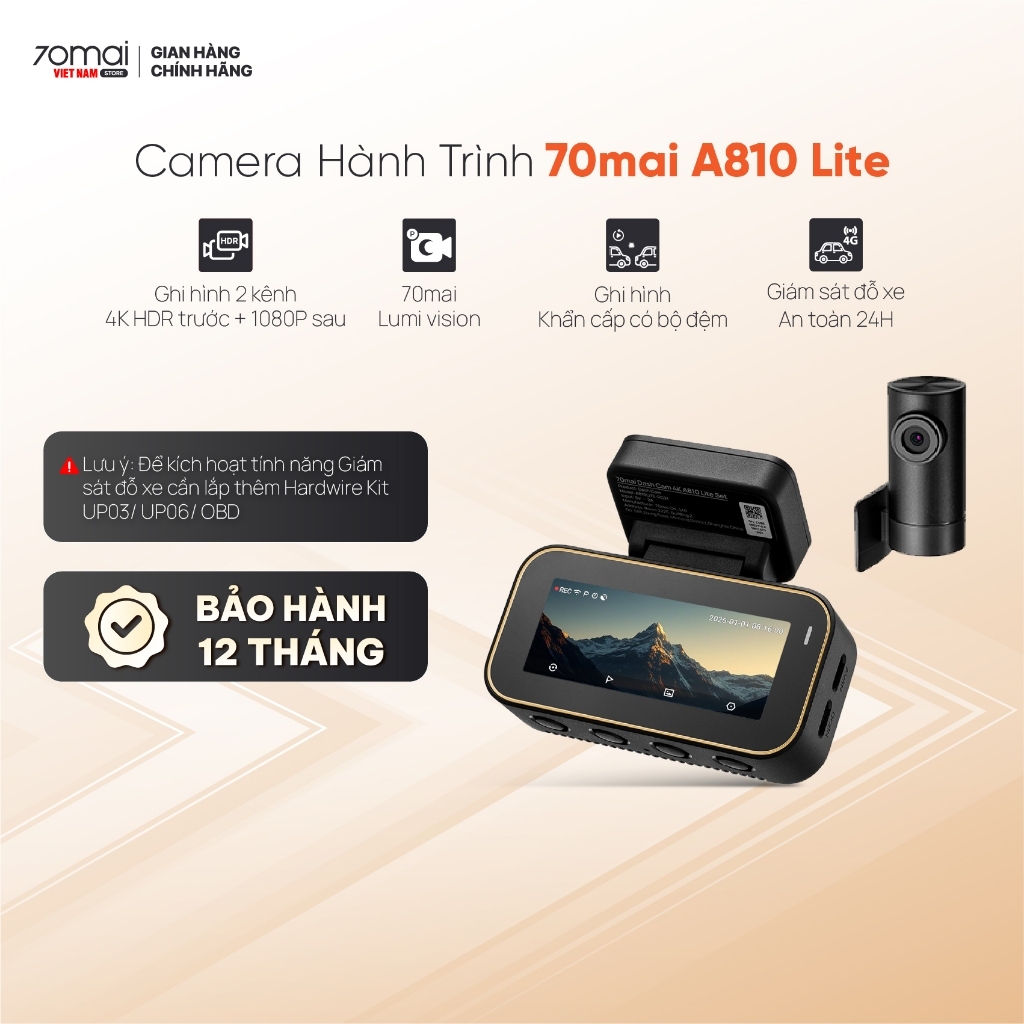 Camera hành trình 70mai A810 Lite 4K HDR thiết kế tối giản