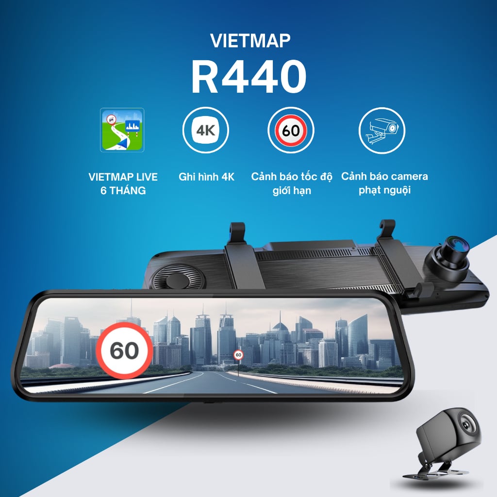Camera hành trình Vietmap R440 cảnh báo giao thông GPS trước sau