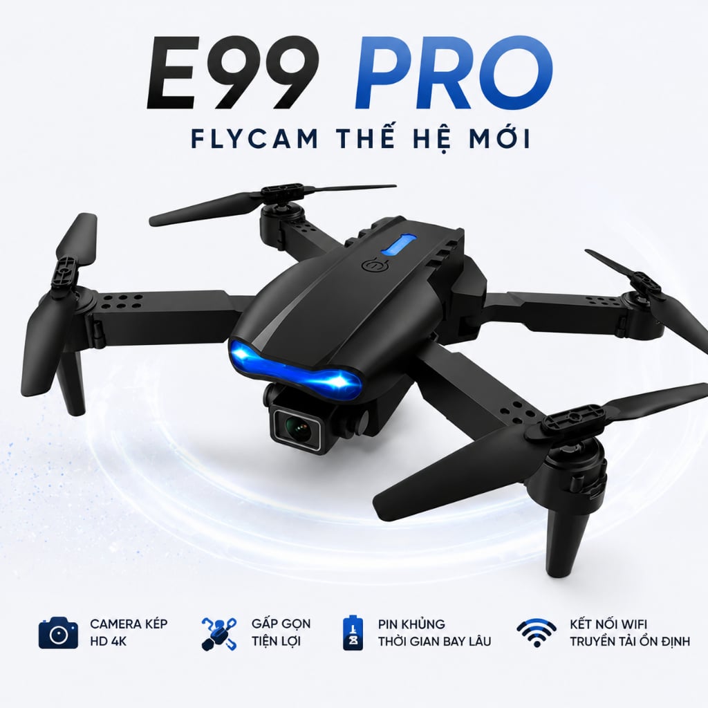 Flycam Máy Bay Camera E99 Pro FPV 4K Xoay 360° Tặng Kèm 3 Pin
