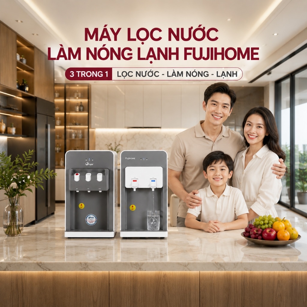 Máy lọc nước nóng lạnh để bàn mini Fujihome 4 cấp uống trực tiếp