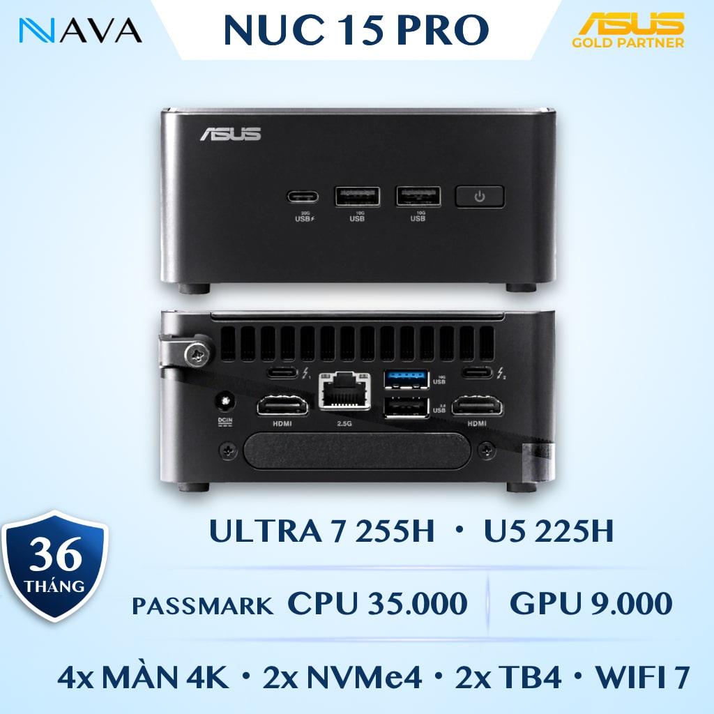 Mini PC ASUS NUC 15 Pro Tall Core Ultra 7 255H Wi-Fi 7 Thunderbolt