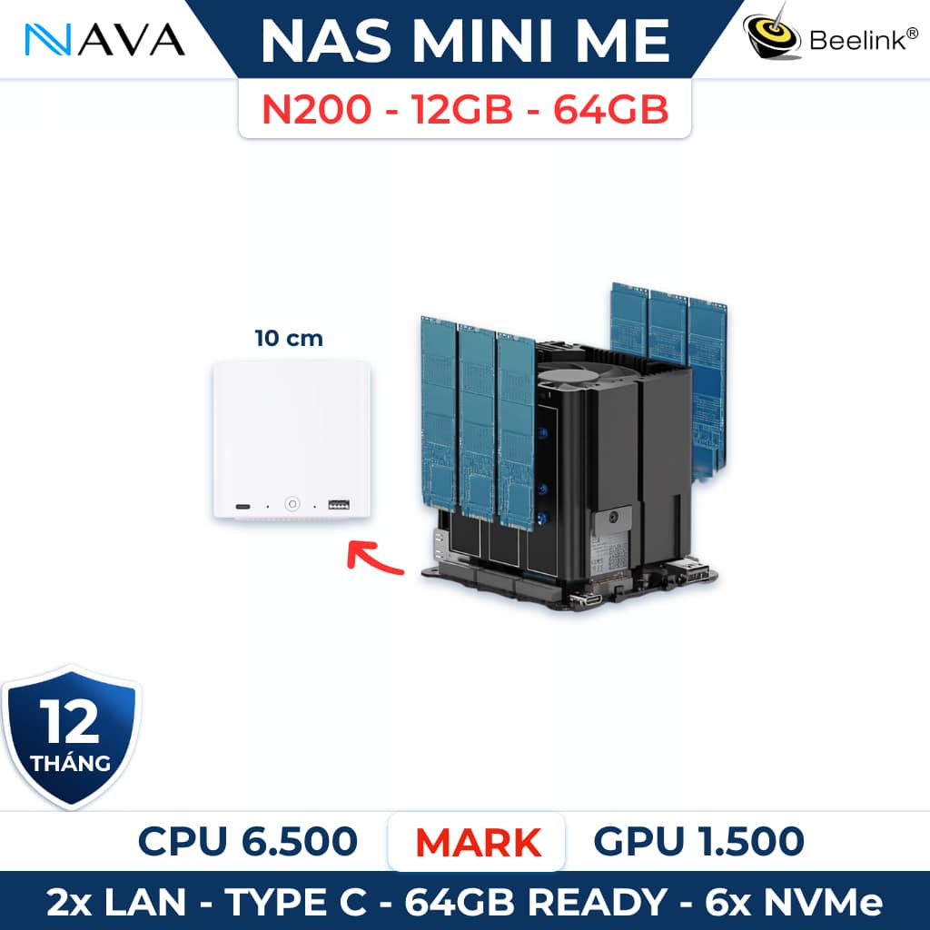 Mini PC NAS Beelink ME 6 khe SSD NVMe Intel N200 DDR5 WiFi 6