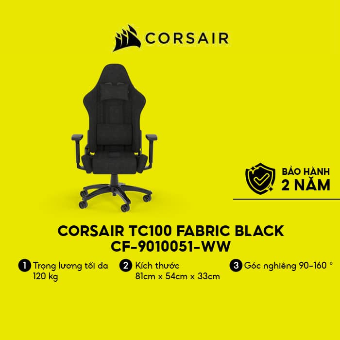 Ghế Gaming Corsair TC100 Fabric Black Vải Thoáng Khí