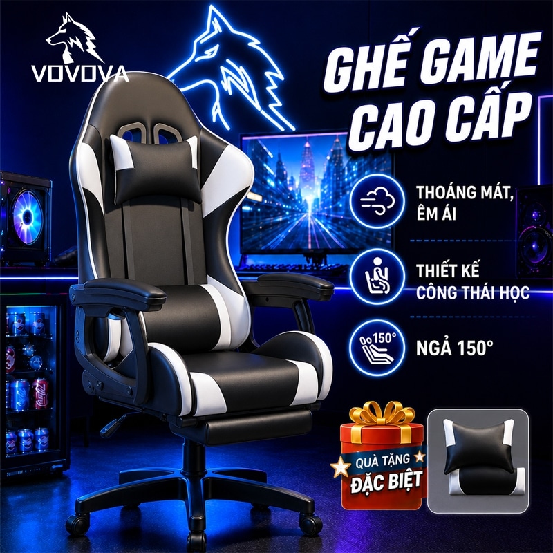 Ghế Gaming VOVOVA Công Thái Học 2 Gối Tựa Ngả 150°