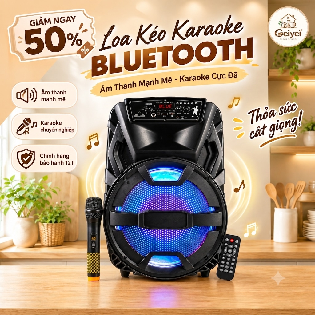 Loa Kéo Karaoke Di Động GEDI-G GD-1235 Plus Bass 30cm Bluetooth Kèm Micro Stereo