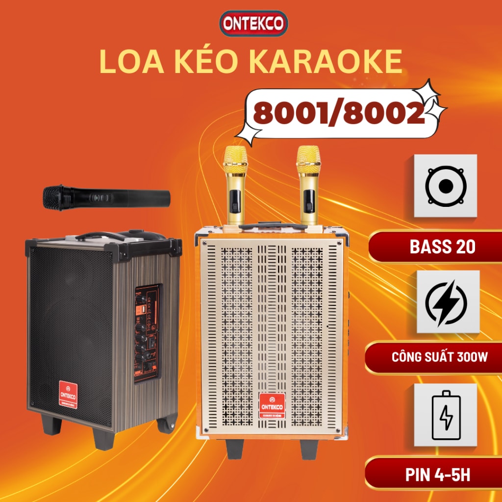 Loa Kéo Karaoke ONTEKCO 8001 8002 Bluetooth Chỉnh Bass Treble Vang Micro UHF