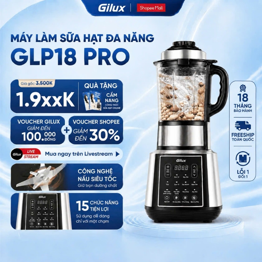 Máy làm sữa hạt Gilux đa chức năng độ ồn thấp phiên bản nâng cấp