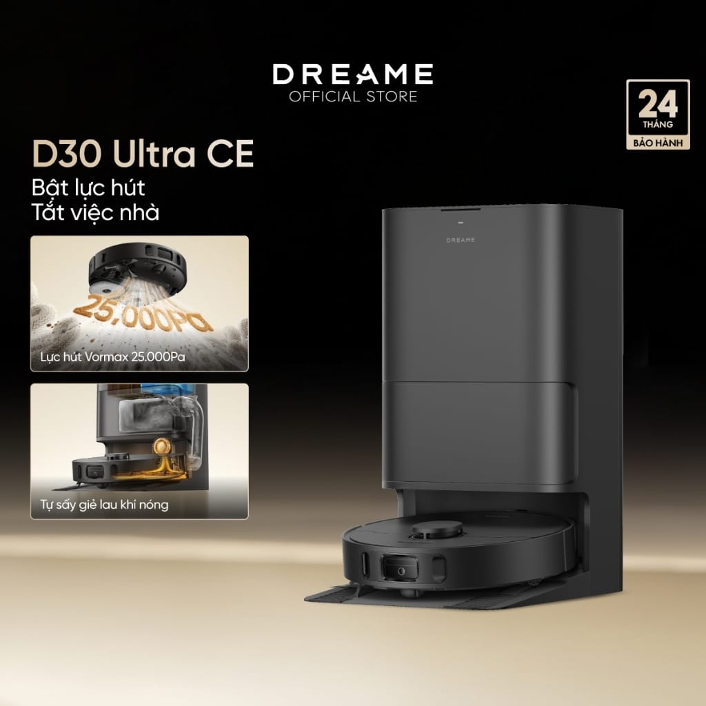 Robot hút bụi lau nhà Dreame D30 Ultra CE (lực hút 25.000Pa, sấy khô giẻ)