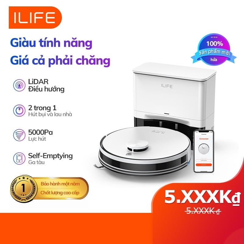 Robot hút bụi lau nhà ILIFE A30 Pro (tự đổ bụi, lực hút 5.000Pa)
