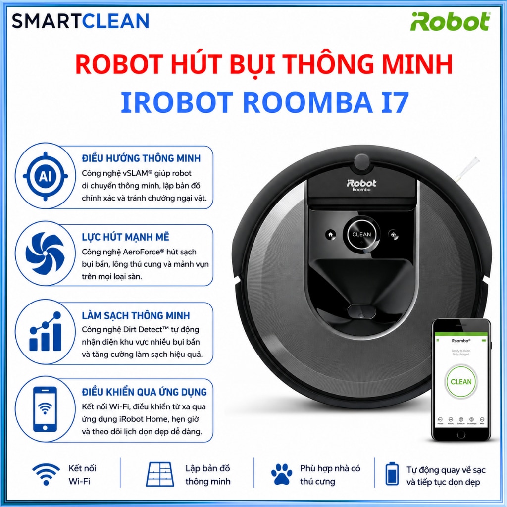Robot hút bụi iRobot Roomba i7 (thương hiệu Mỹ, bản đồ thông minh)
